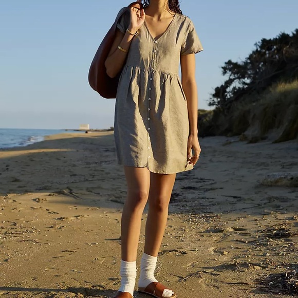 Madewell Linen-blend Vneck Button-front Mini Dress - Picture 5 of 9